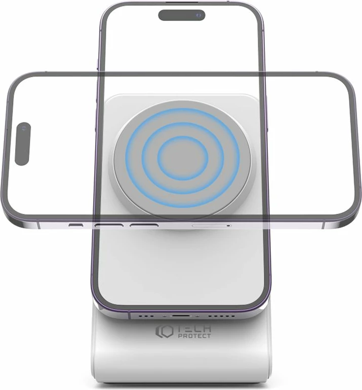 Karikues wireless MagSafe Tech-Protect QI15W-A23, 15W, i bardhë, me stand