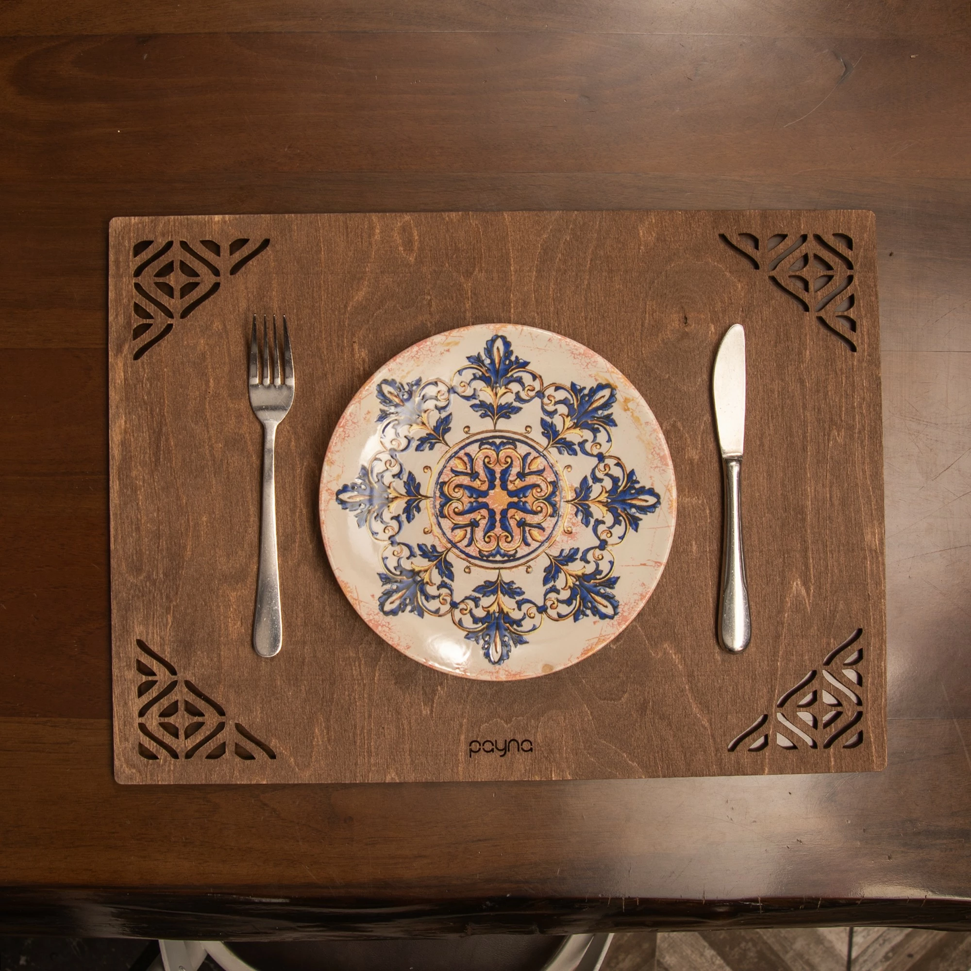 Set nënshtrues tavoline prej druri, 4 copë, Hermia Corpat, ngjyrë wenge