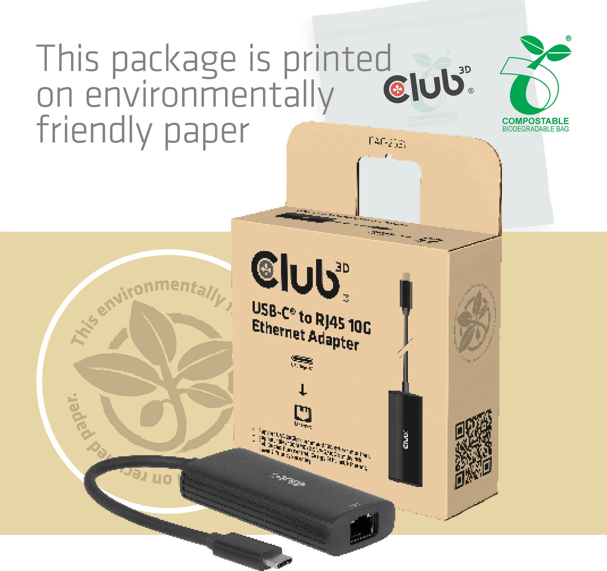 Adapter Ethernet Club3D USB-C në RJ45 10Gbps, i zi