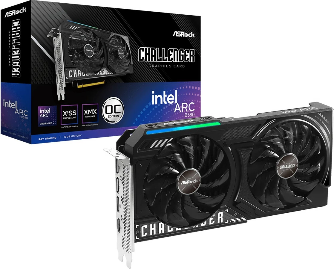 Kartelë grafike ASRock Arc A580 Challenger OC 12GB, e zezë