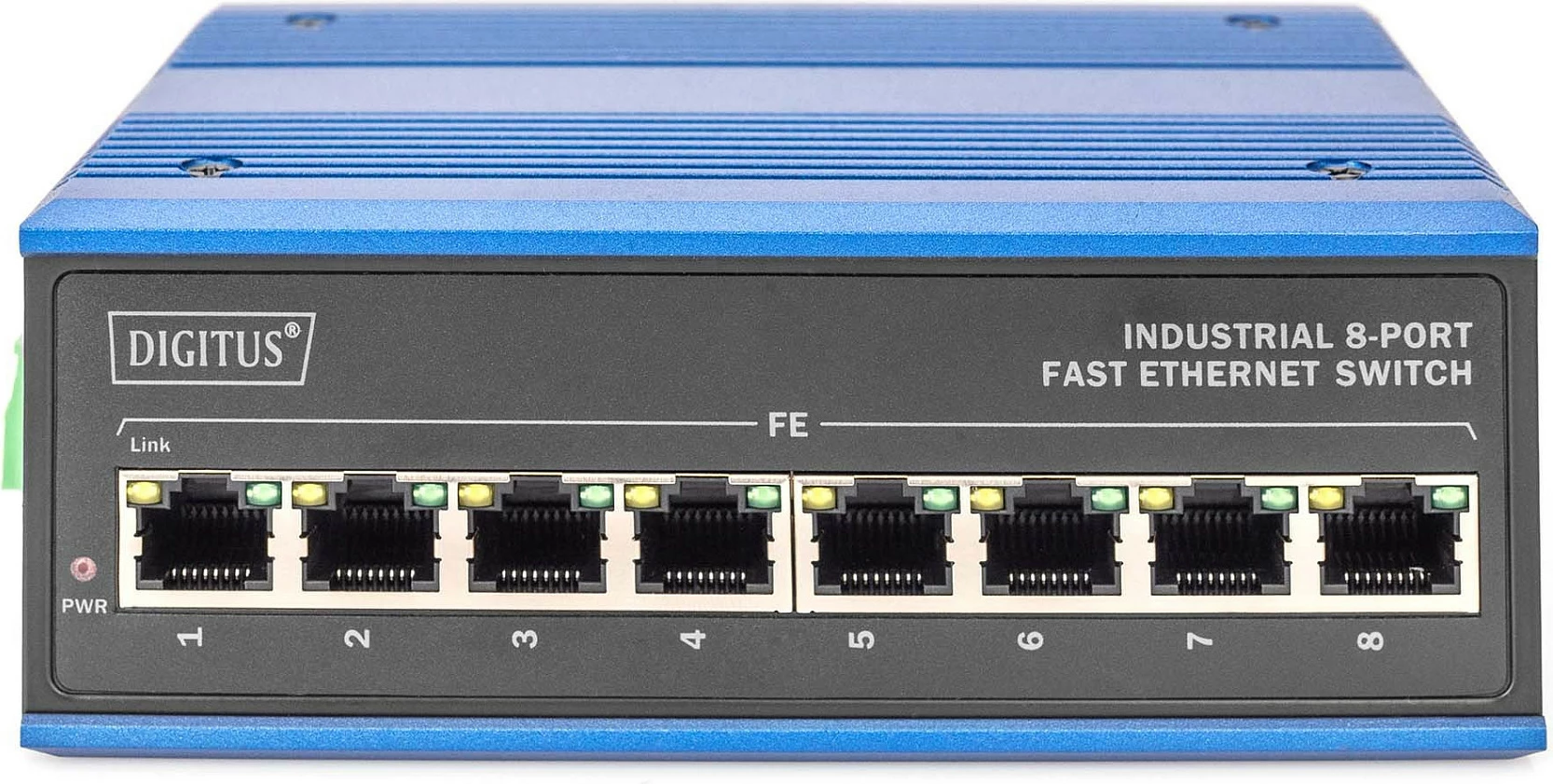Switch Digitus DN-650106, 8-Port Fast Ethernet 10/100, DIN Rail/Wall Mount, metal, i kaltër