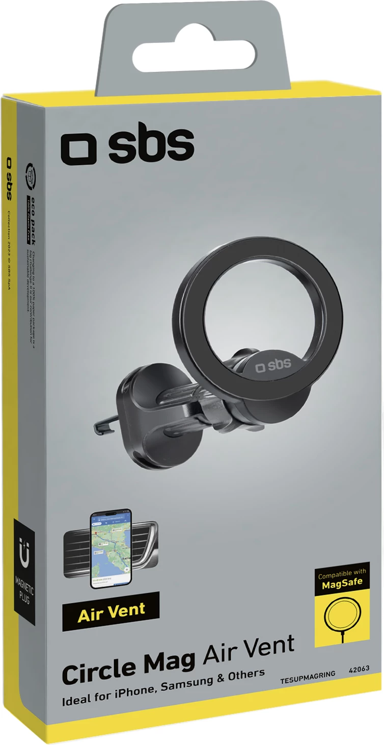 Mbajtës magnetik për celular SBS TESUPMAGRING, për grilë ventilimi, MagSafe, i zi