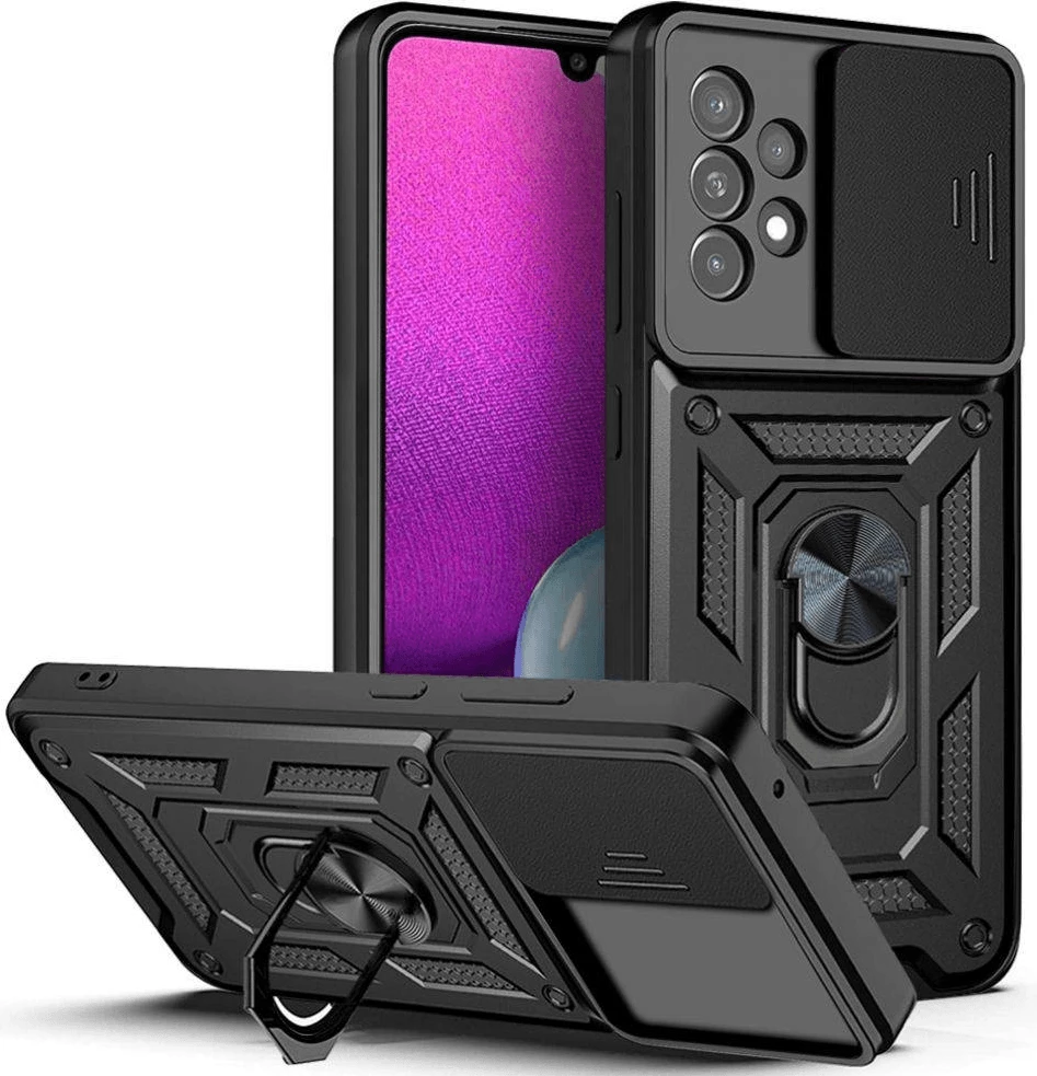 Mbështjellës ONASI për Samsung Galaxy S24 Ultra 5G, silikon armor, unazë/stand, mbrojtje kamere me slider, i zi