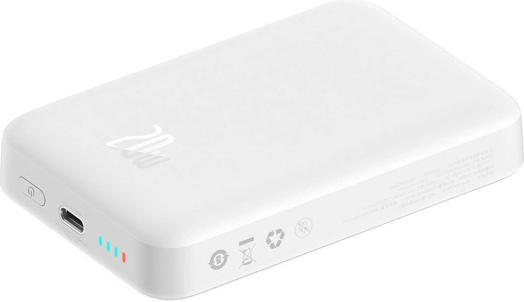 Powerbank Baseus Magnetic Mini 10000mAh, USB-C PD 20W / MagSafe 15W, i bardhë, me kabllo USB-C