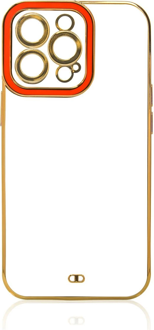 Mbështjellës Hurtel për iPhone 13 Pro, transparent me kornizë ari, e kuqe