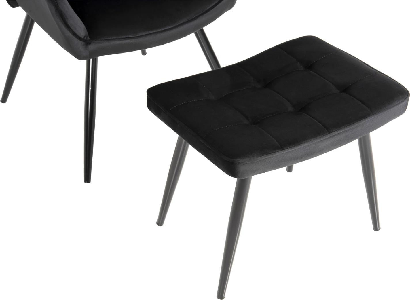 Karrige me mbështetëse për këmbë CRAWLEY FH8918.04, kadife e zezë, këmbë metalike, 70x57x103Hcm