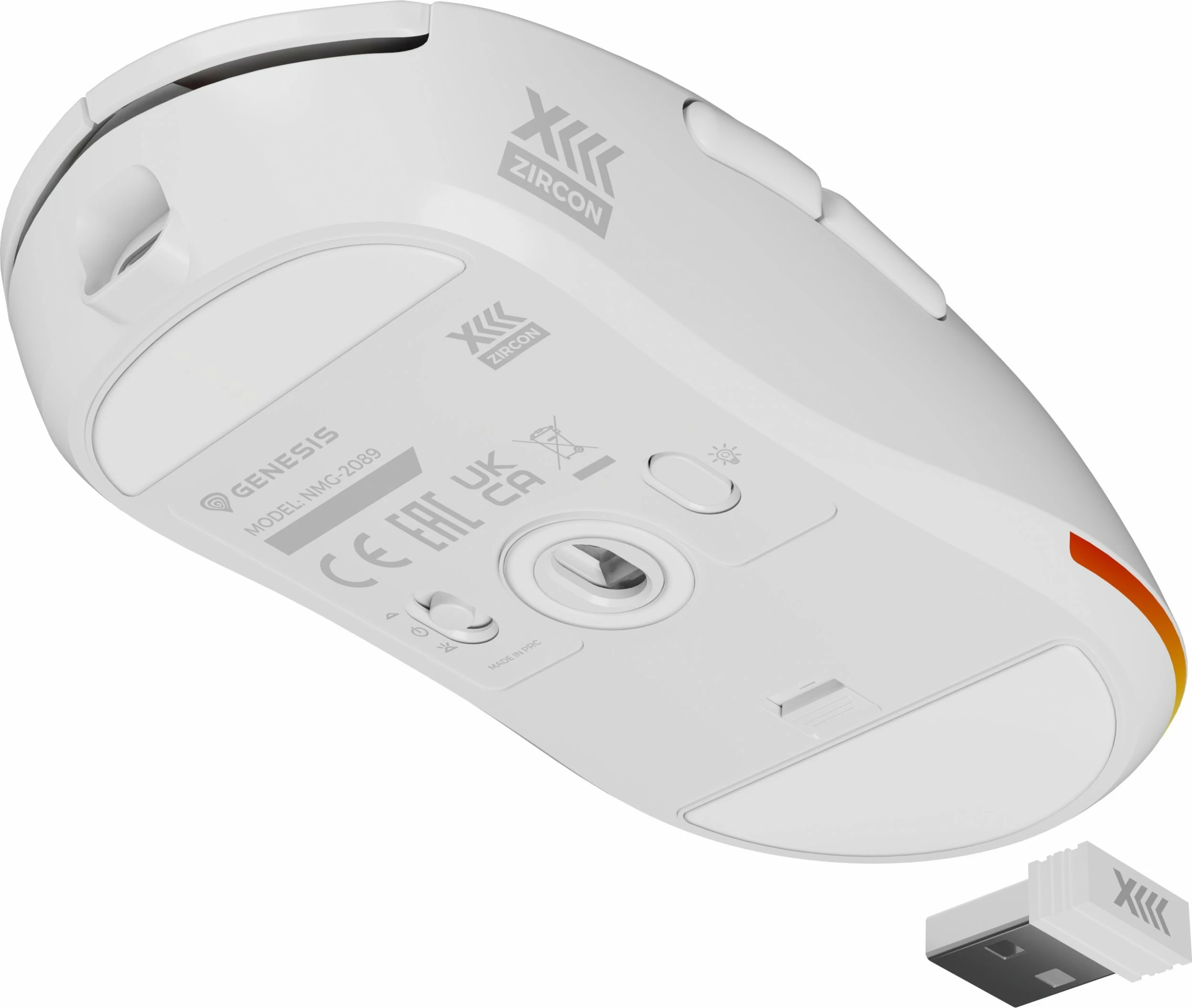Maus gaming GENESIS Zircon XIII NMG-2090, PAW3395, 26000 DPI, 2.4GHz/USB, RGB, 7 butona, i bardhë