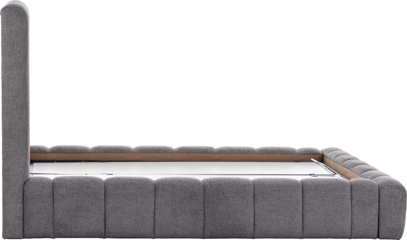 Krevat dopio me hapësirë për depo, material TEDDY, ngjyrë gri, për dyshek 160x200cm