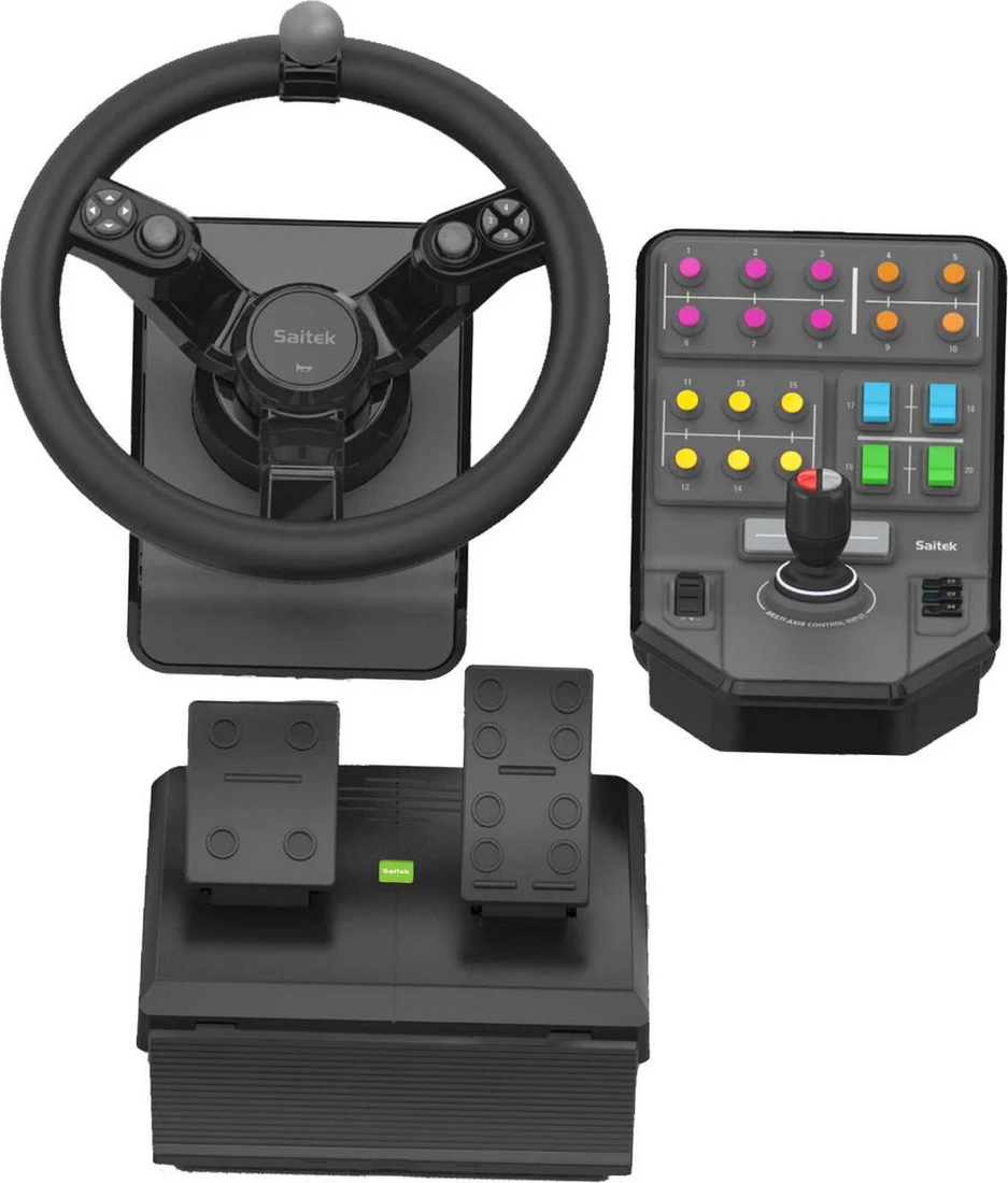 set kontrollues lojërash Logitech G Heavy Equipment Bundle 945-000062, timon, pedale dhe panel anësor me levë, për simulime në PC, e zezë