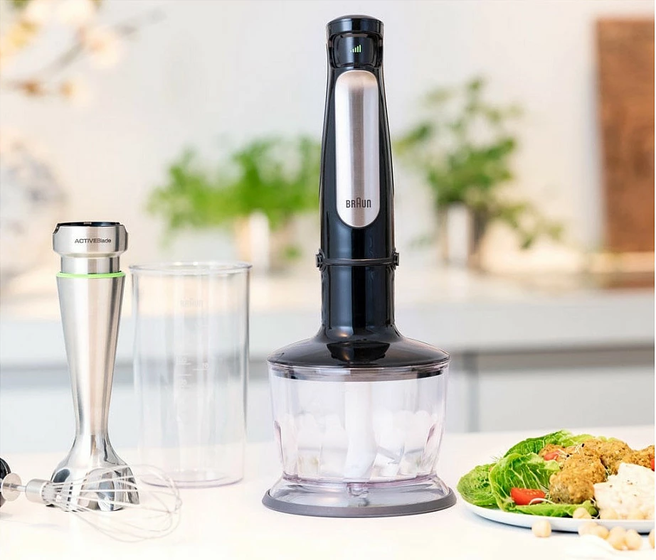 Blender dore Braun MQ7035X, 1000W, gotë 0.6L, grirës 0.5L, rrahëse, zezë/çelik satin