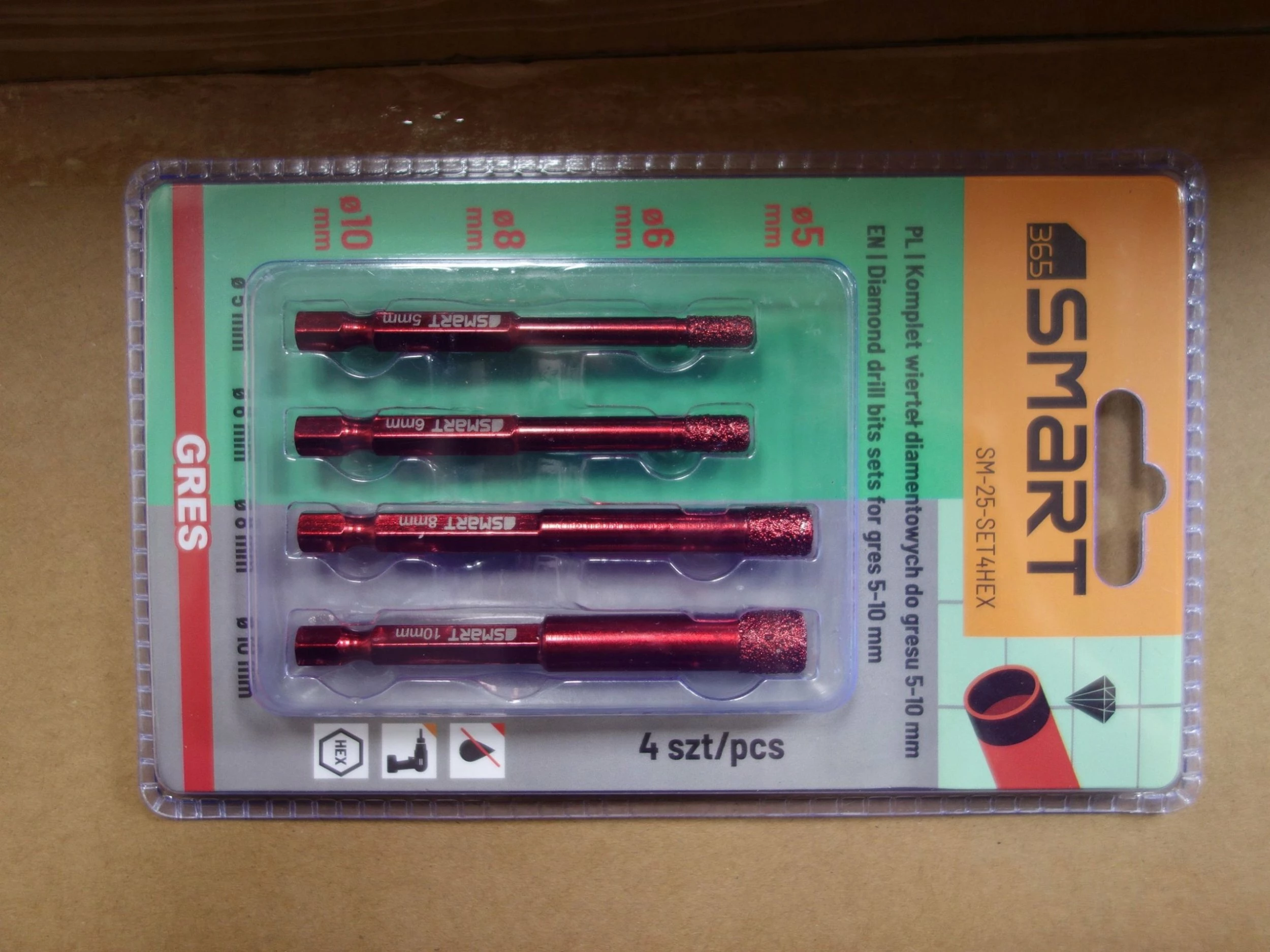 Set sharrash vrimash me diamant SMART365 Diamond Hole Saws HEX 5/6/8/10mm (4 copë)