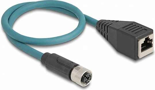 Kabllo adapter DeLOCK M12 X-coded 8-pin femër në RJ45 femër, 0.5 m, blu/turkeze