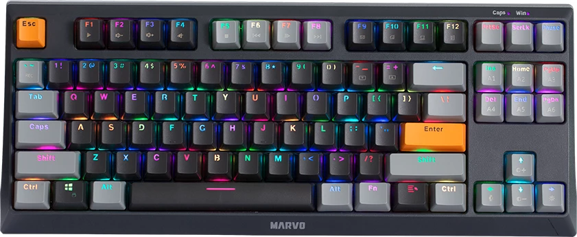 Tastierë mekanike Marvo KG980A EN-B, TKL 87 taste, Blue switch, RGB, me kabllo Type-C, e zezë