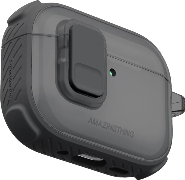 Mbështjellës për kufje, AmazingThing Titan Pro Mag Case Clear për AirPods Pro 3, PC+TPU, përputhshëm me karikim wireless, me karabiner, e zezë