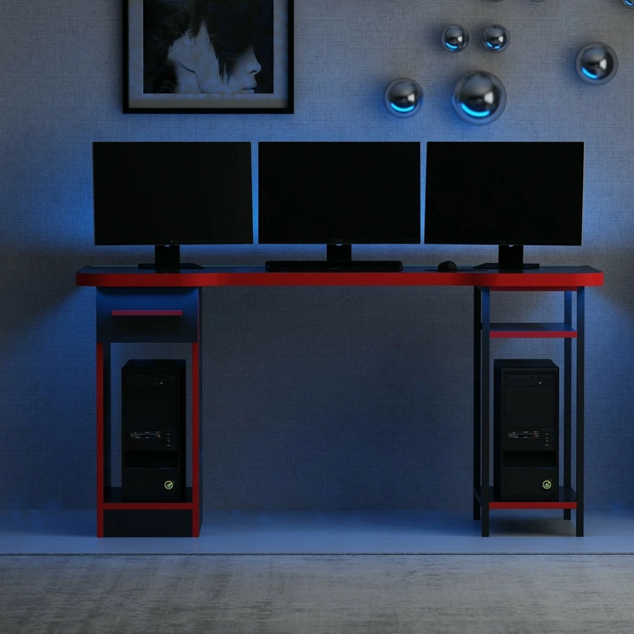 Tavolinë gaming Skye Decor, Phoenix 6, e zezë-kuqe