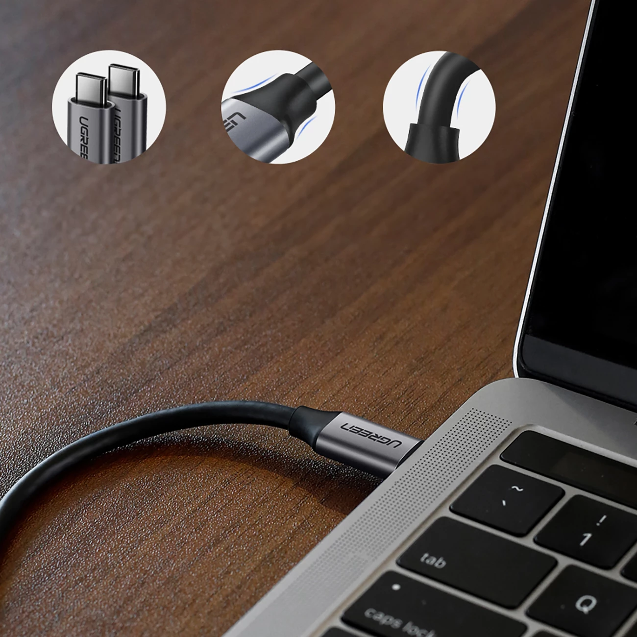 Kabllo USB-C në USB-C Ugreen US161 50751, 1.5m, Gri