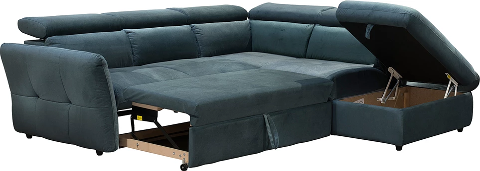 Kënd divan shtrat Monserat, kënd i djathtë, ngjyrë petrol, 254x224x90