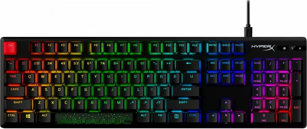 Tastierë mekanike gaming HyperX Alloy Origins PBT HX Red 639N3AA#ABA me ndriçim RGB, QWERTY English (US), USB, kabllo e shkëputshme, e zezë