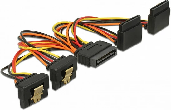 Kabllo furnizimi SATA DeLOCK 60153, 1x SATA 15-pin në 4x SATA 15-pin, 0.15 m, e zezë/portokalli/kuqe/verdhë