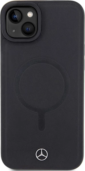 Mbështjellës Mercedes Smooth Leather MagSafe për iPhone 15 Plus, i zi
