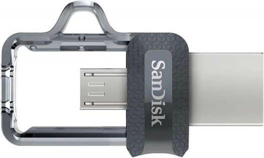 Pendrive SanDisk Ultra Dual Drive m3.0, 256GB, USB 3.0/microUSB, Zi/Gri/Transparent