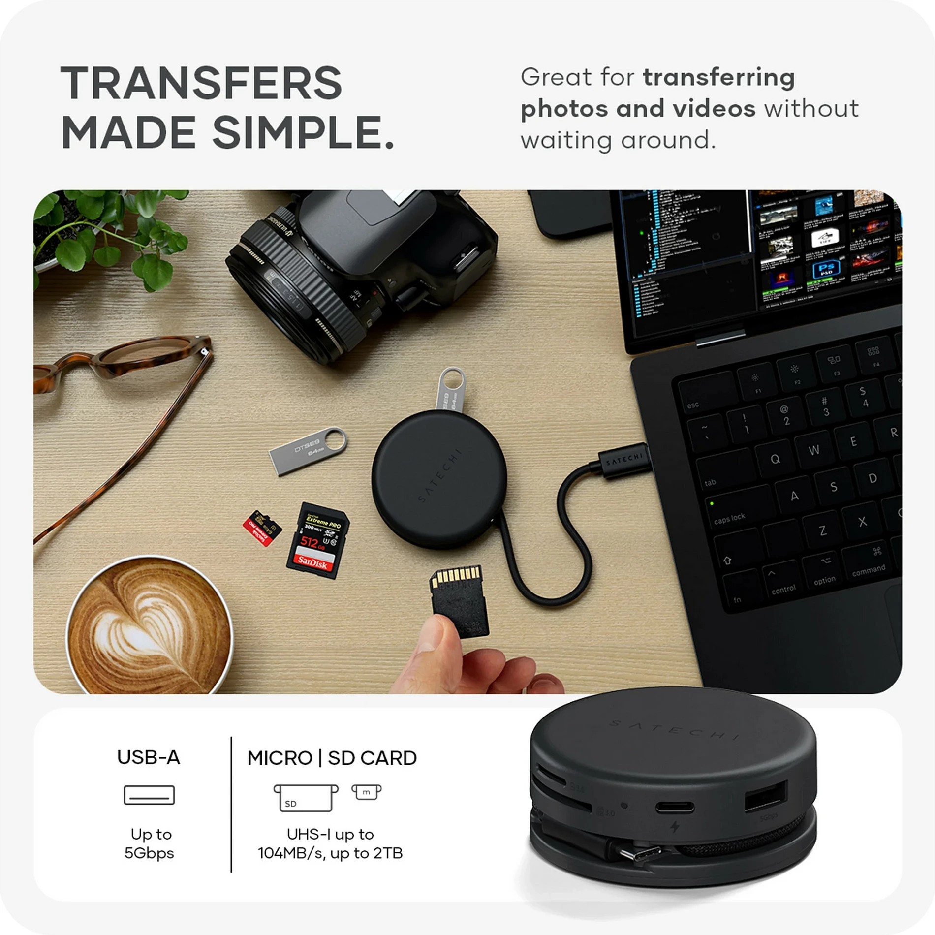 Adapter multiport USB-C Satechi OntheGo 7-në-1, i zi