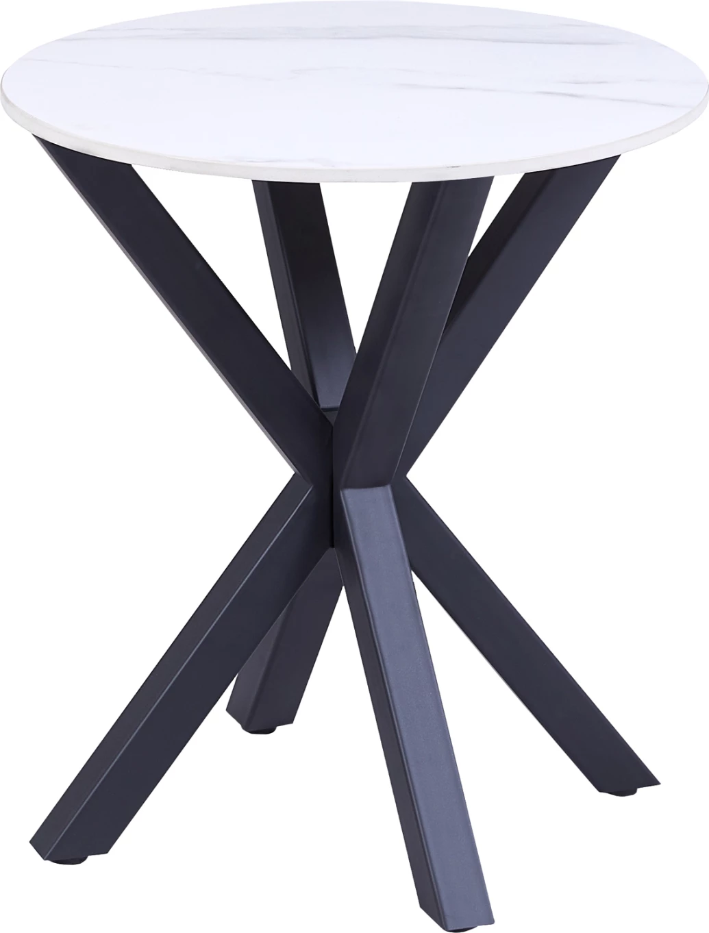 Tavolinë anësore e rrumbullakët, FH9473.06, sipërfaqe mermeri të bardhë dhe këmbë metalike të zeza, Φ50x55H cm