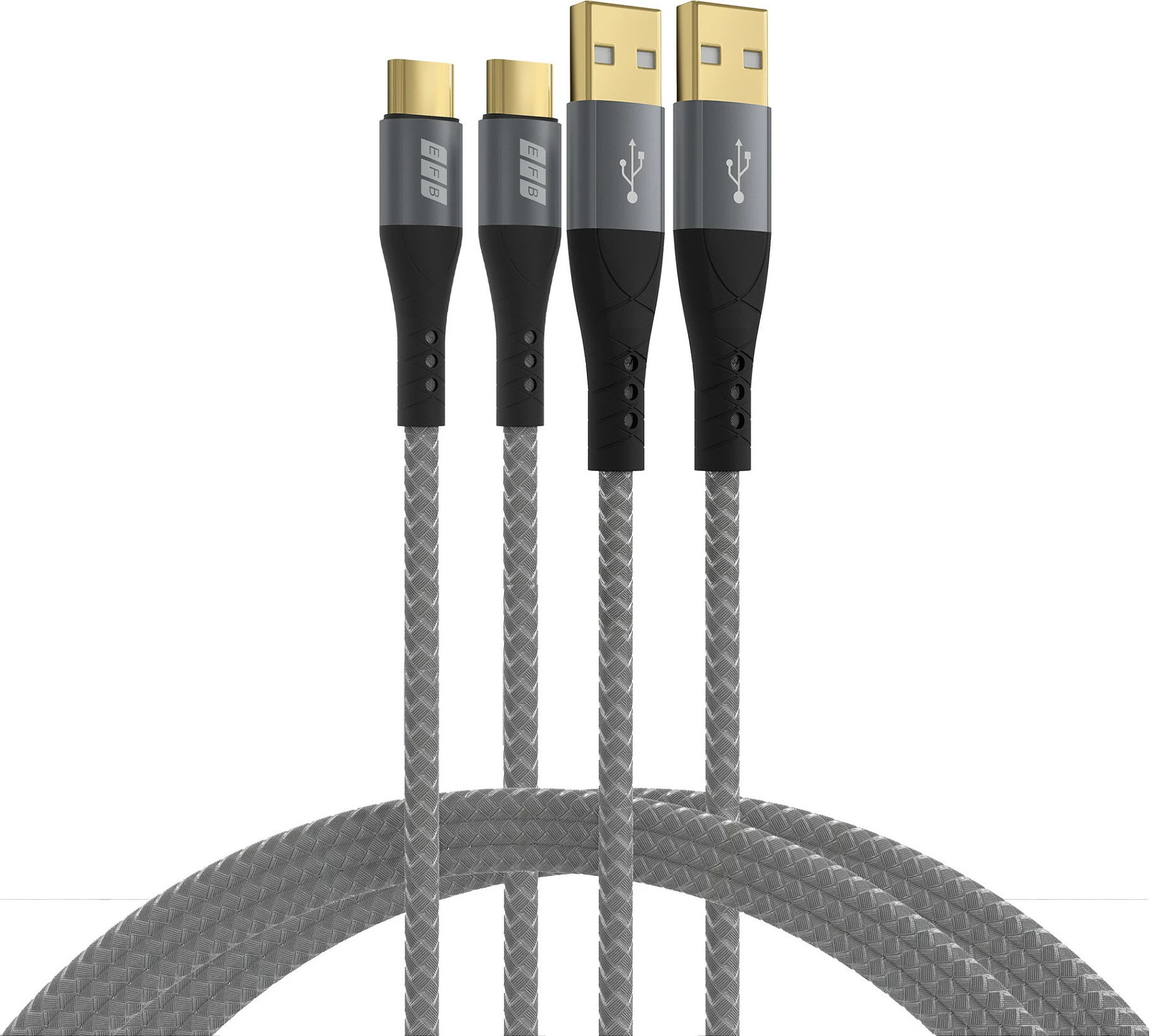 Kabllo USB-A në USB-C EFB Elektronik USB-AC-00009, 2x3m, USB 2.0, PD 60W, zi/gri