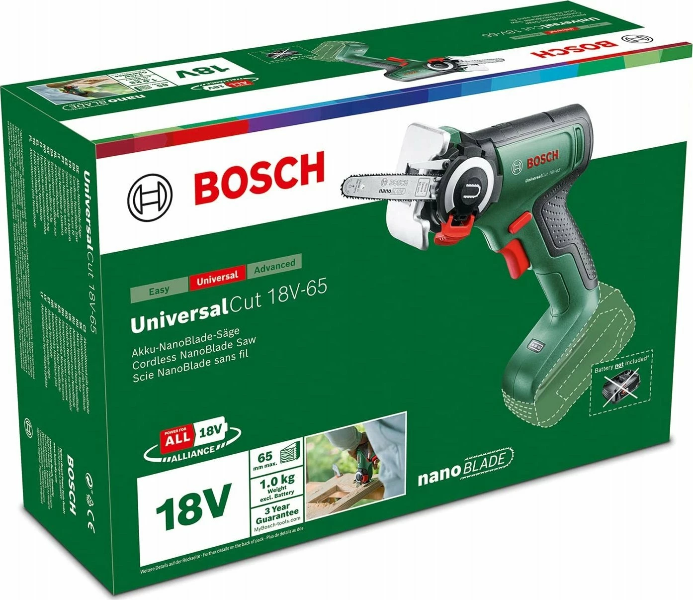 Sharrë NanoBlade pa kabllo Bosch UniversalCut 18V-65 18V, prerje druri deri 65 mm, pa bateri/karikues, jeshile