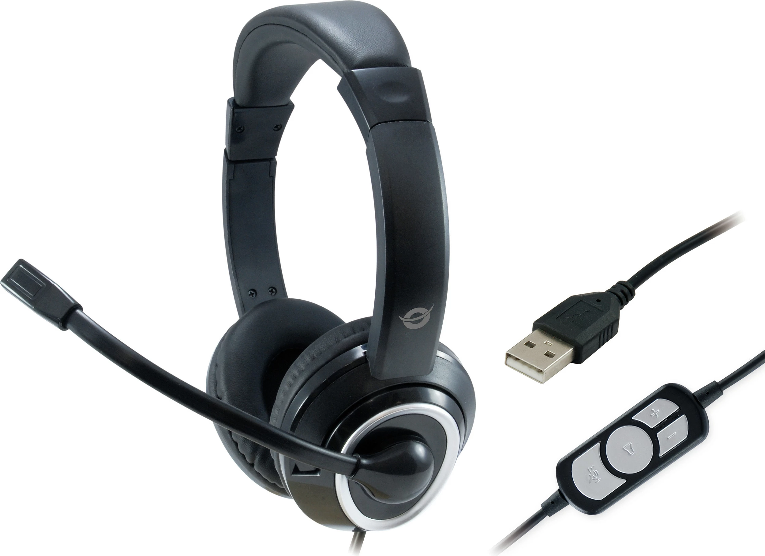 Kufje Conceptronic USB, mikrofon boom, 2m, e zezë