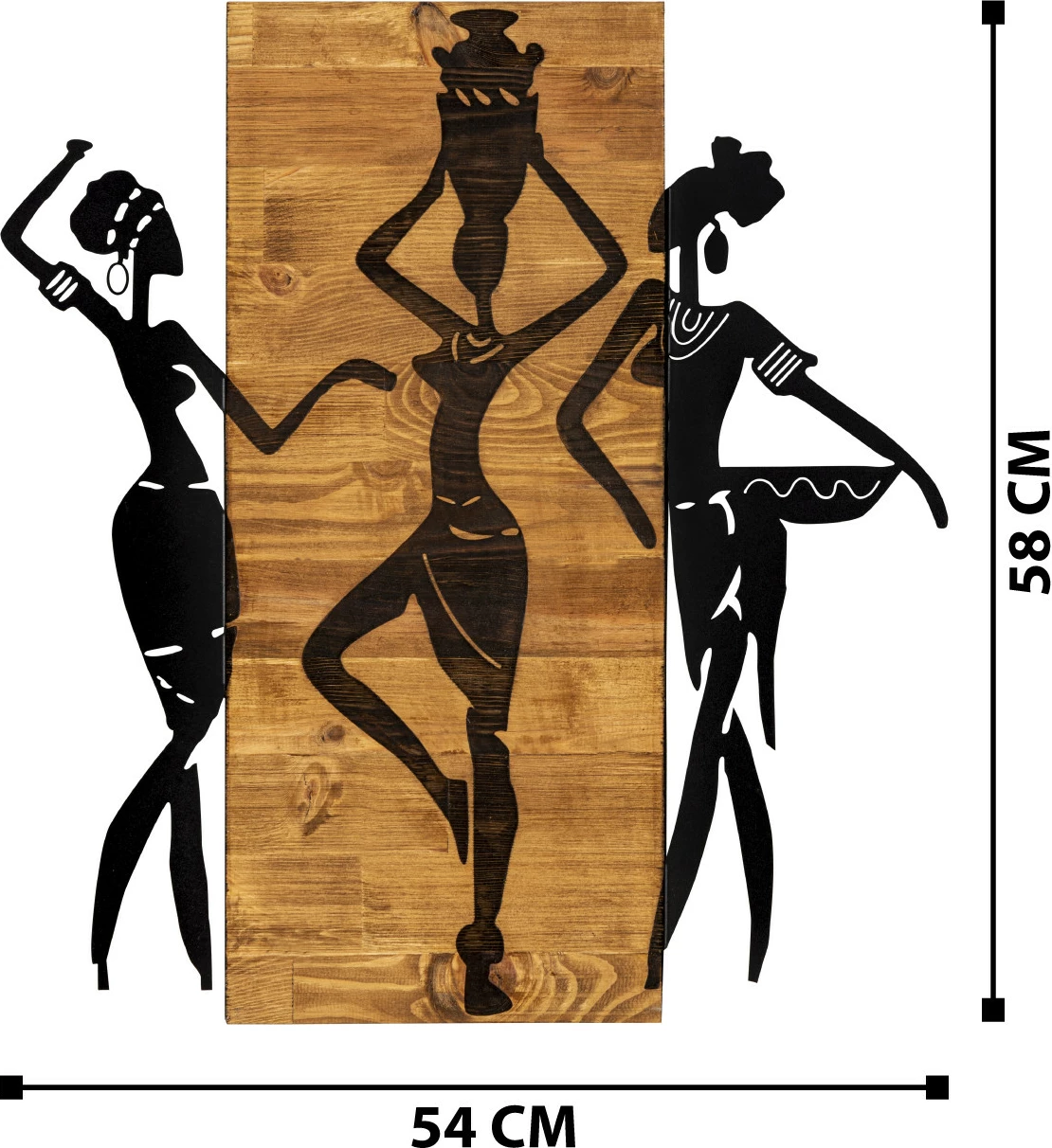 Aksesor dekorativ për mur, dru dhe metal, Wallity, Afrikan, ngjyrë e zezë dhe arre, 54x58cm