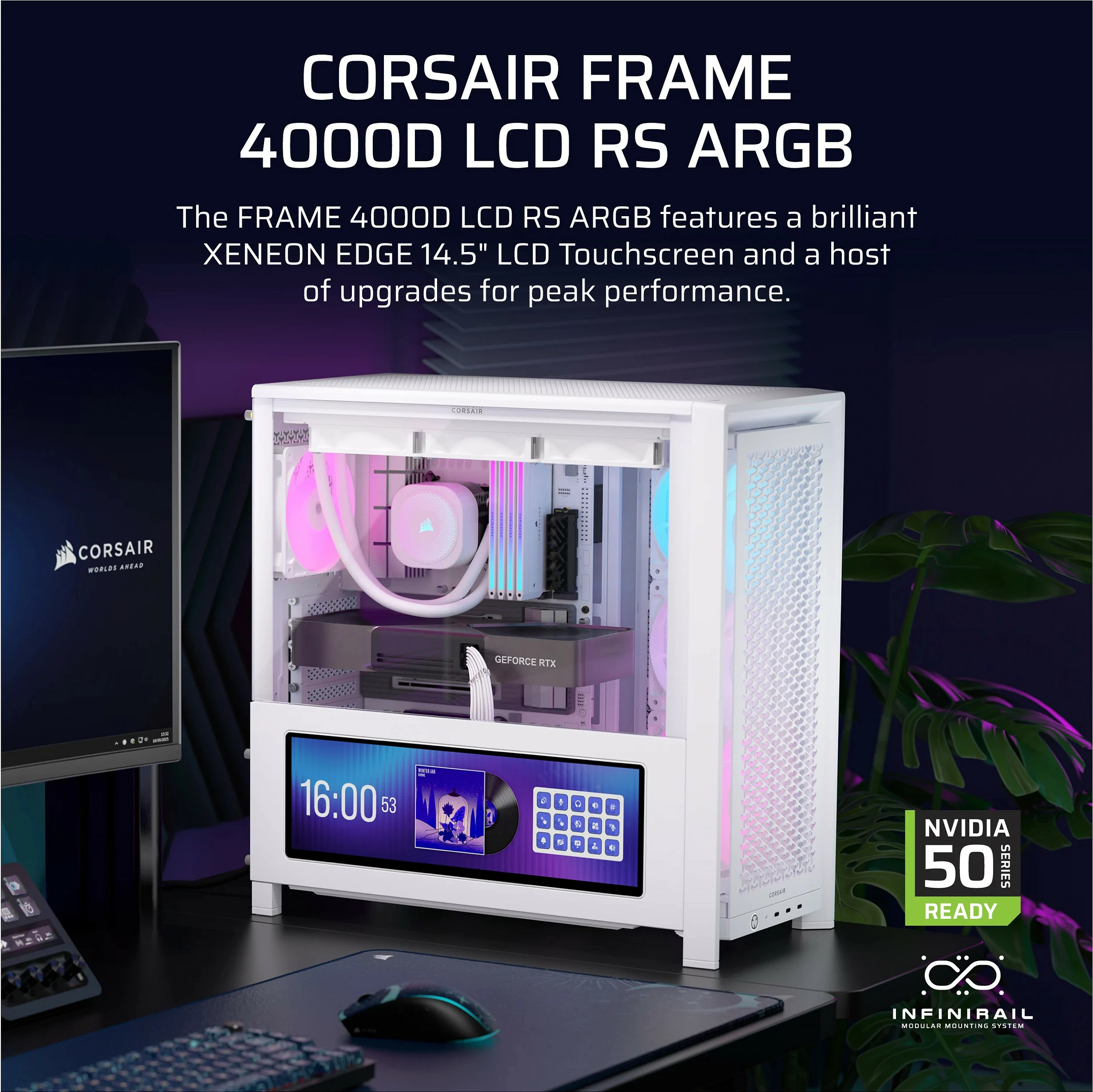 Kasë CORSAIR Frame 4000D LCD RS ARGB, Midi Tower ATX, LCD 14.5", e bardhë