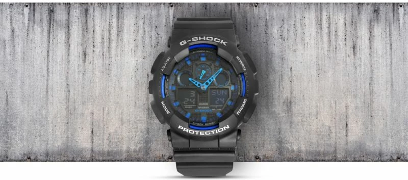 Orë dore për meshkuj Casio G-Shock, zi e kaltër