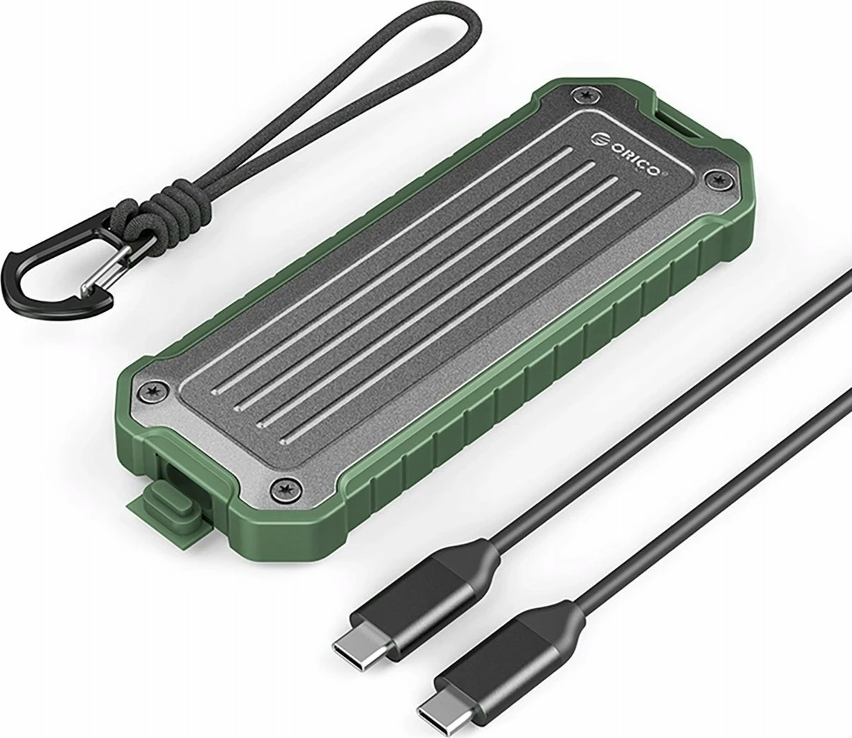 Kasë portative për SSD M.2 NVMe/SATA Orico OTPX-G2 USB-C 3.2 10Gbps, gri-jeshile, me kabllo USB-C