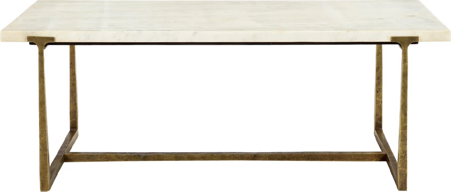 Tavolinë kafeje Bakari, mermer i bardhë, metal ngjyrë bronzi antik, 122x61x44.5