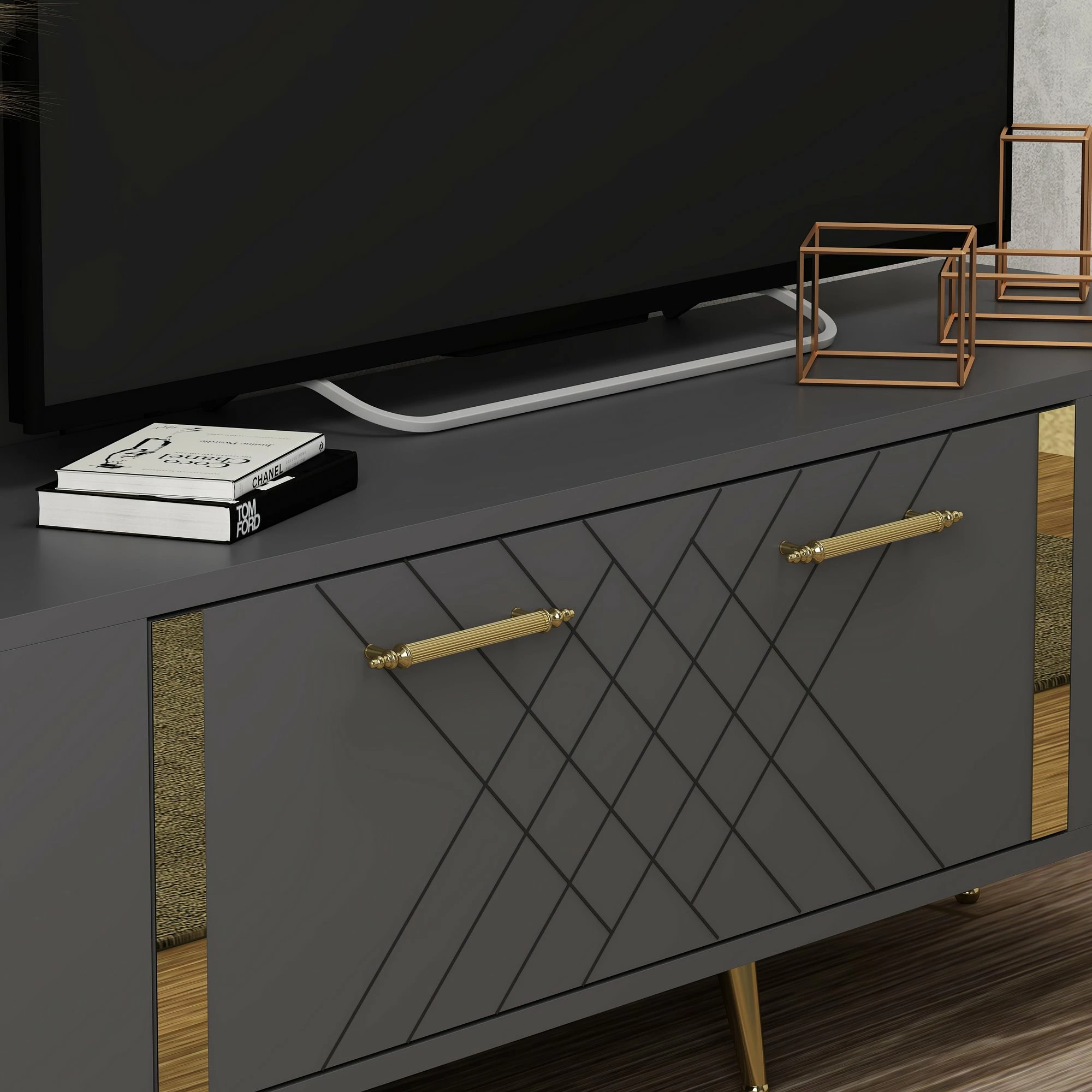 Komodë TV Hanah Home, Detas, anthracite dhe ari