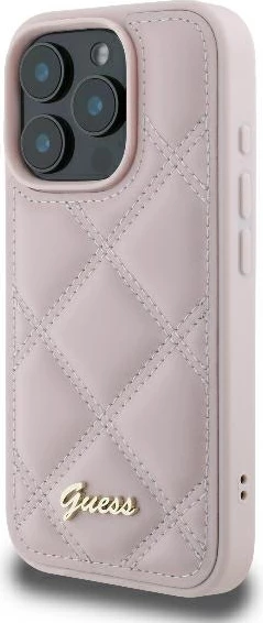 Mbështjellës Guess Quilted Metal Logo për iPhone 16 Pro Max, Rozë
