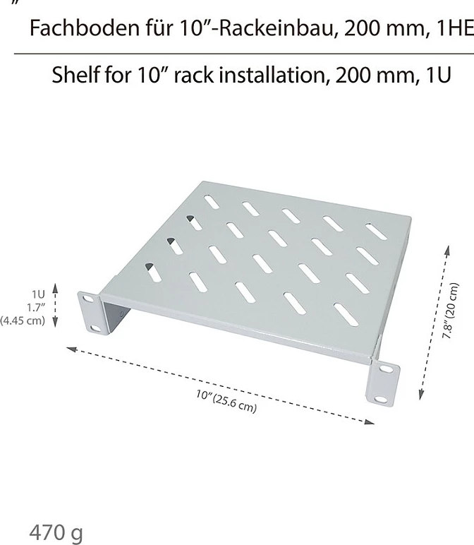 Raft për rack 10" LogiLink, cantilever, 1U, 200 mm, gri