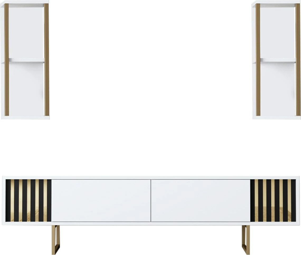 Komodë TV Hanah Home, Gold Line, e bardhë, e zezë