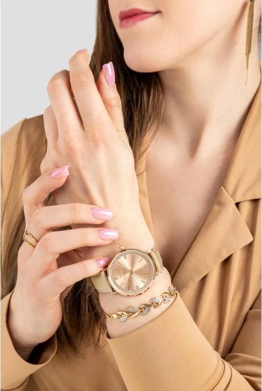 Orë dore femrash Giewont GW5390-A5, rose gold, rrip lëkure, set