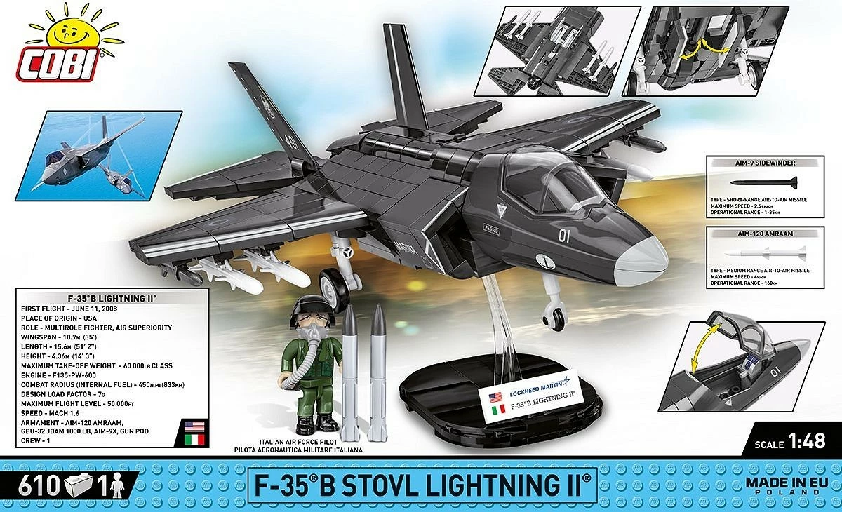 Set blloqesh Cobi Klocki F-35B Stovl Lightning II, 610 pjesë, gri