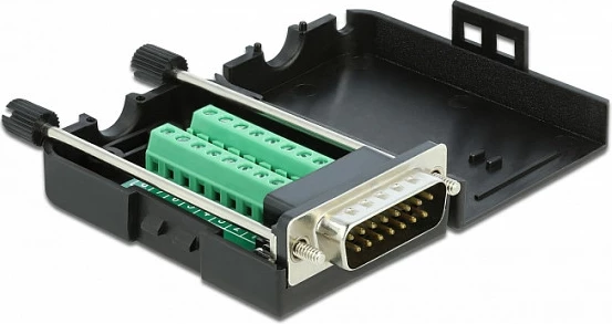 Adapter DeLOCK Sub-D/DB15 në bllok terminal 16-pin me kasë, i zi