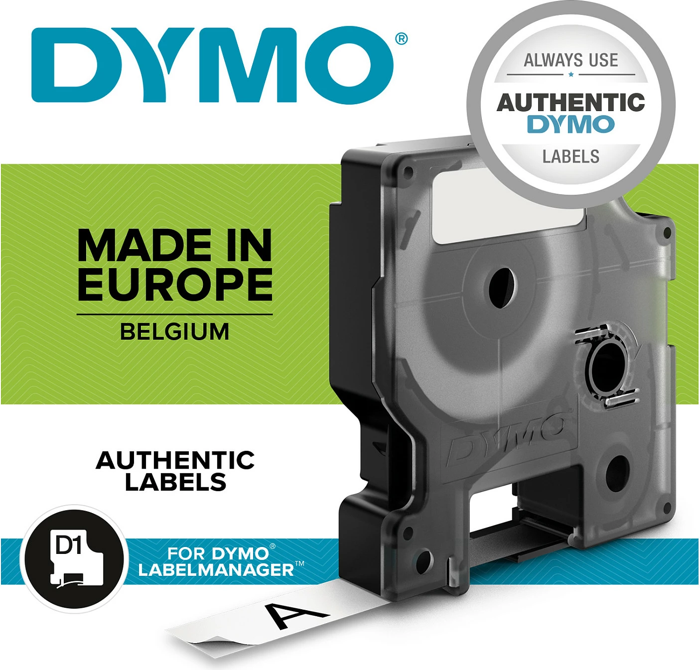 Shirit etiketash DYMO D1 Standard 12mm x 7m, e zezë në të gjelbër