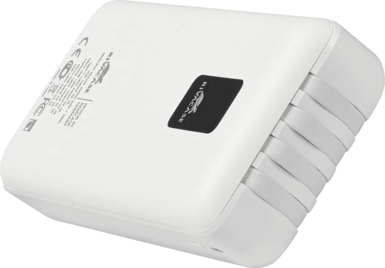 Powerbank RIVACASE VA2220 20000mAh 10W me ekran LCD, 4 kabllo (MicroUSB, Type-C, Lightning, USB-A), i bardhë