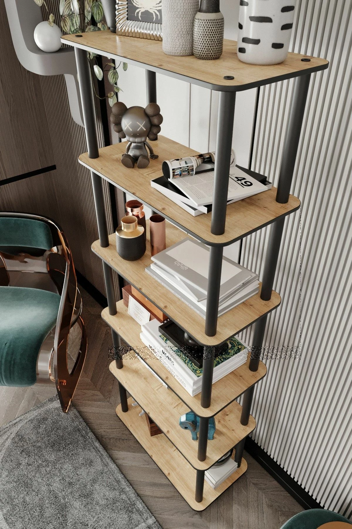 Raft librash Hanah Home, 6 ndarje, ngjyrë lisi