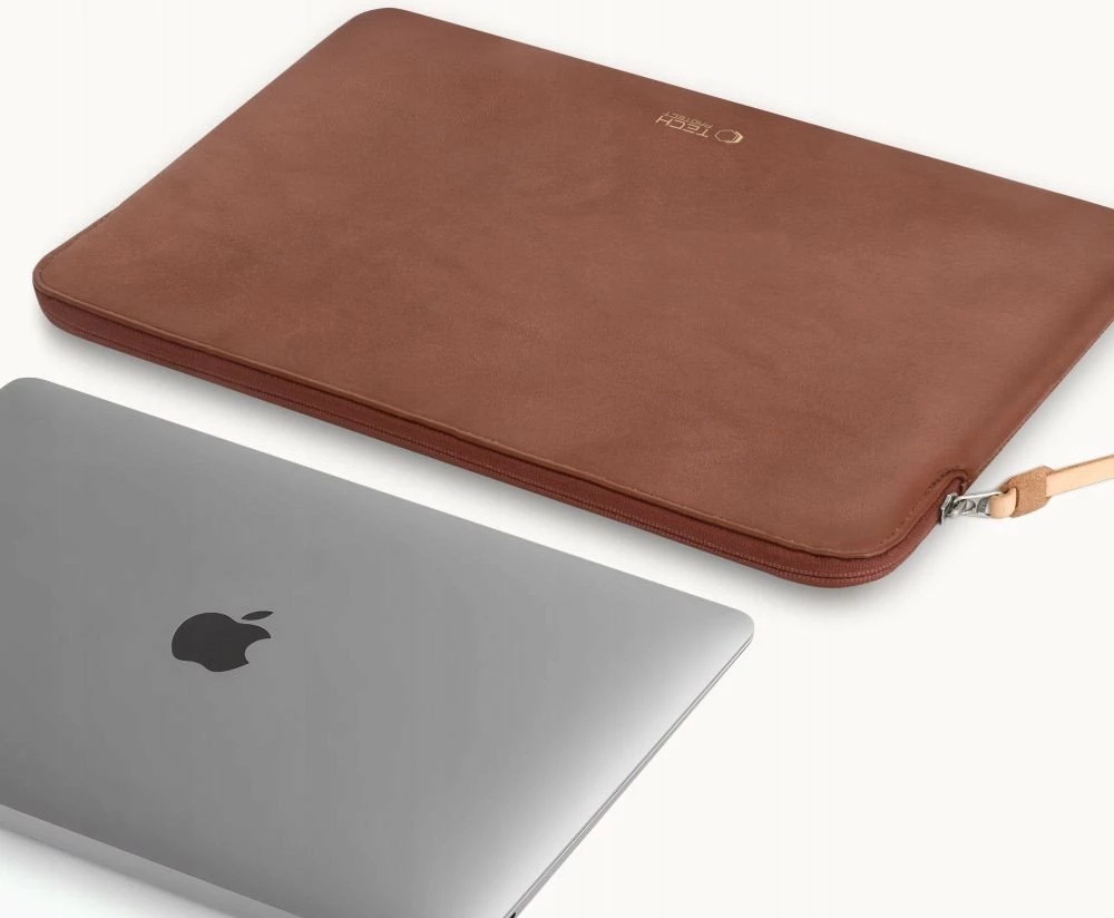 Mbështjellës për laptop Tech-Protect Fleece Case 16\", me zinxhir, lëkurë artificiale, kafe