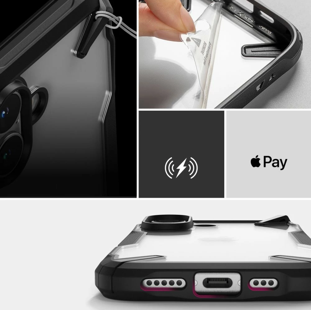 Mbështjellës Ringke Fusion X për iPhone 16, i zi