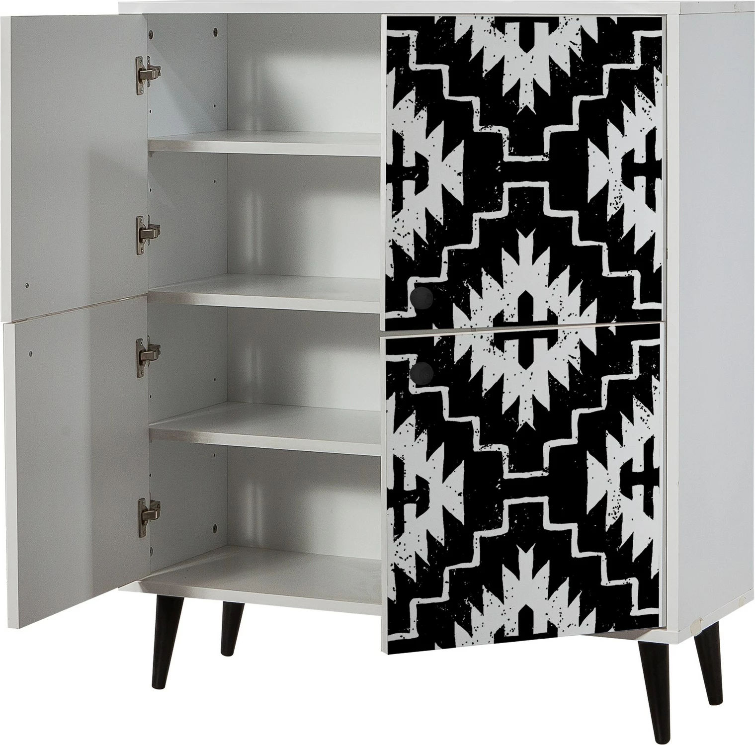 Dollap multifunksional Hanah Home, Multilüx Swan, ngjyrë bardhë/zi, model abstrakt, 95x111x36 cm