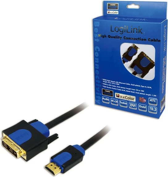 Kabllo HDMI në DVI-D LogiLink CHB3102, 2m, mashkull/mashkull, e zezë/blu