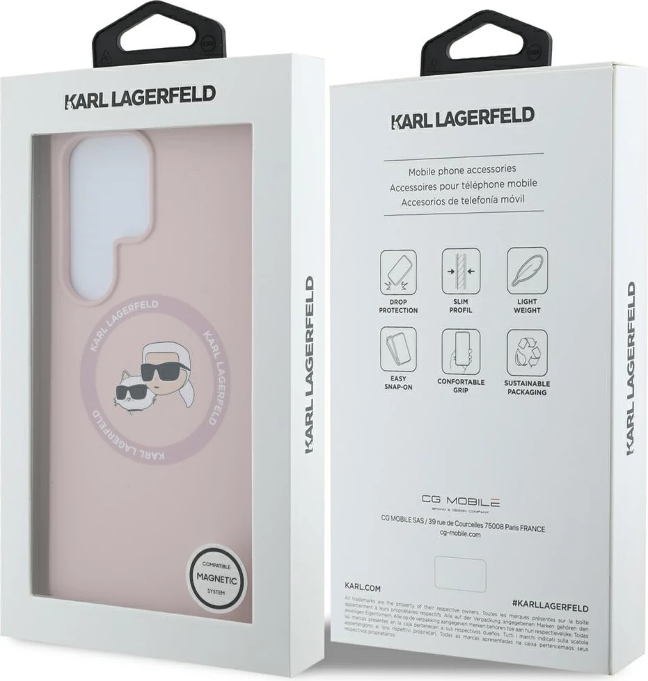 Mbështjellës Karl Lagerfeld Silicone Double Heads And Circle MagSafe për Samsung Galaxy S25 Ultra, Rozë